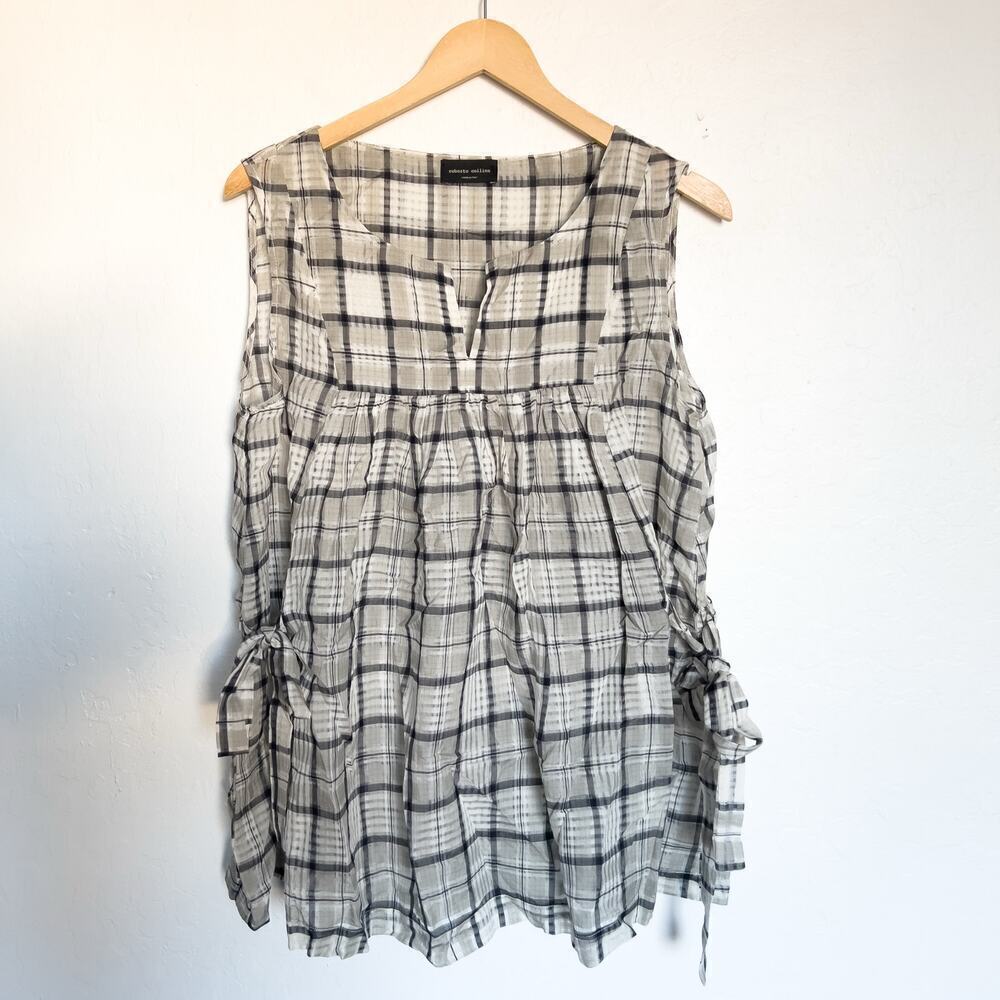 Roberto Collina Sleeveless Plaid Blouse in Cream and Black